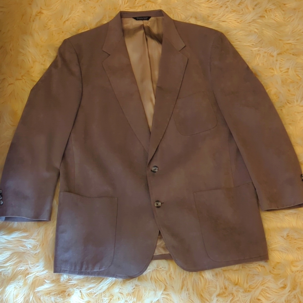 SPECTOR'S OF ALBANY MENS TAN/TAUPE ULTRASUEDE BLAZER/SPORTS COAT 44 SHORT